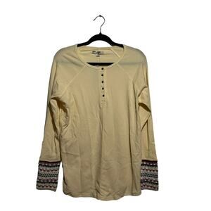 De Collection Cuff Henley Sweater Women's Size L  Beige Long Sleeve New